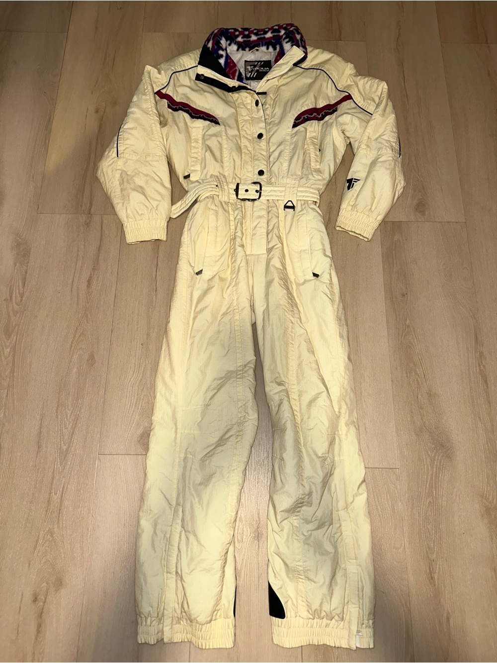 Vintage Tyrolia Skiwear One-Piece Women's Cream Belted Ski Suit